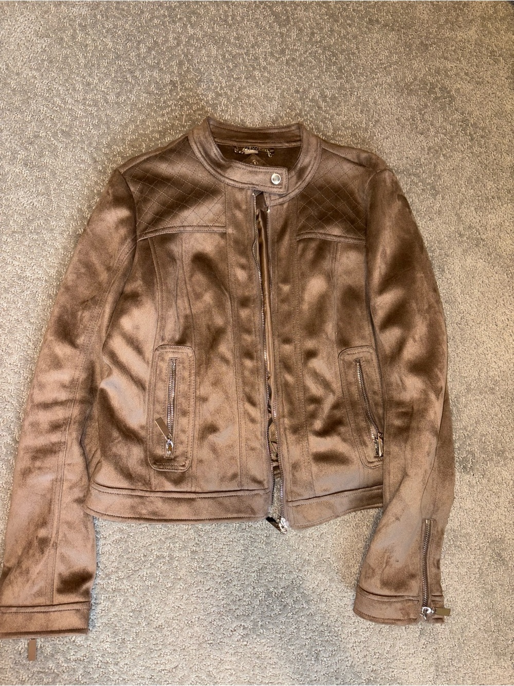 Women’s Brown Taupe Suede Moto Jacket